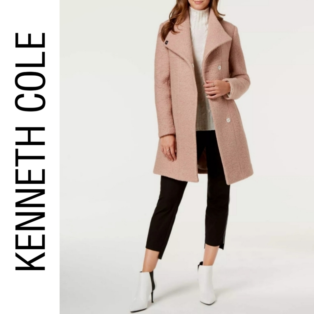 KENNETH COLE Asymmetrical Boucle Walker Pink Coat